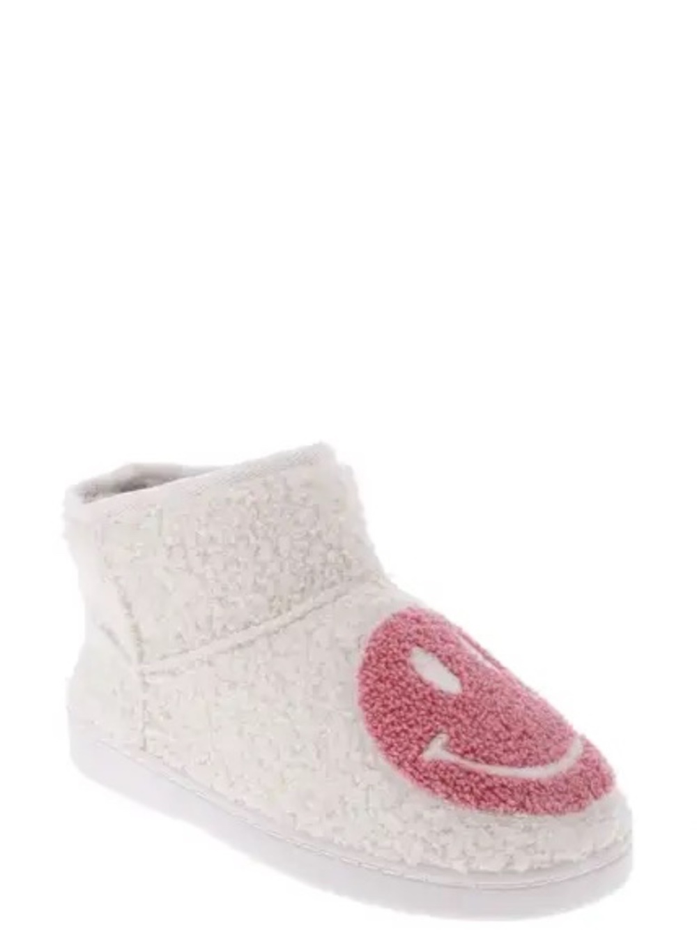 MIA Chill Pink Smiley Face Faux Shearling Bootie Slippers::NIB::